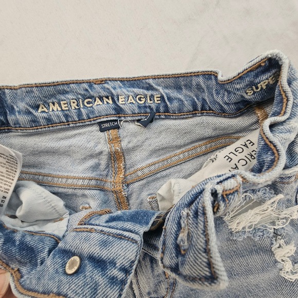 American Eagle 000 (24") Super High Rise Distressed Jeans Lighter Wash L700 - Picture 4 of 7